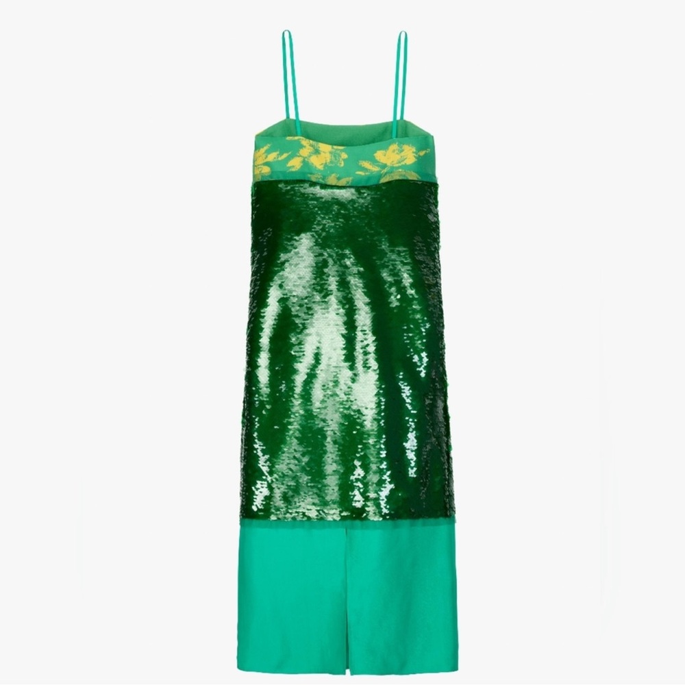 Zara Green Sequin & Teal Colorblock Midi Dress - Picture 13 of 14